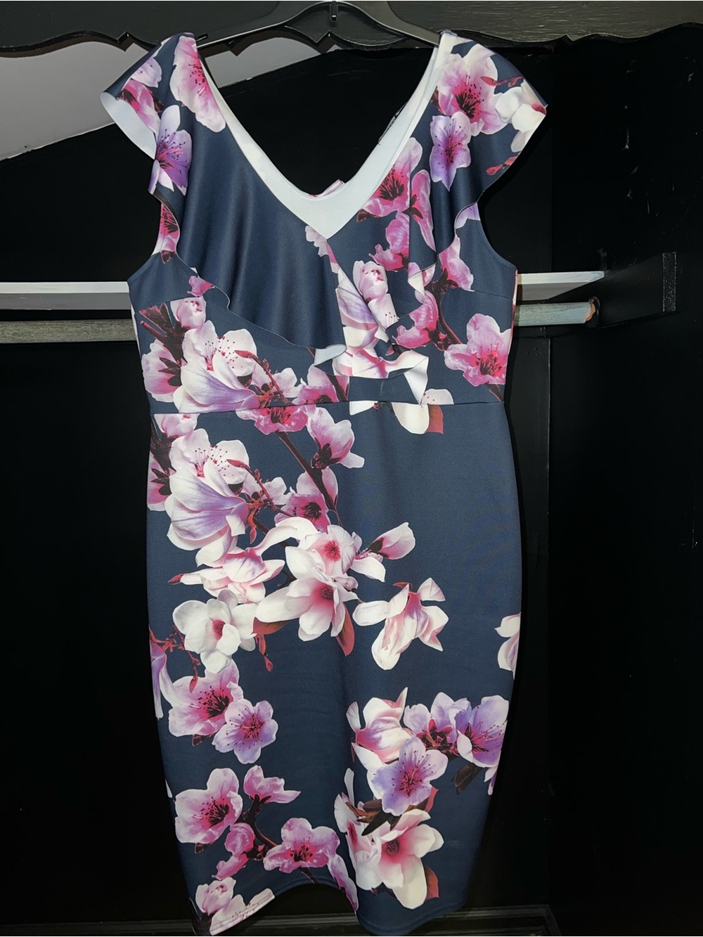 Boohoo Navy and Pink Lined Dress